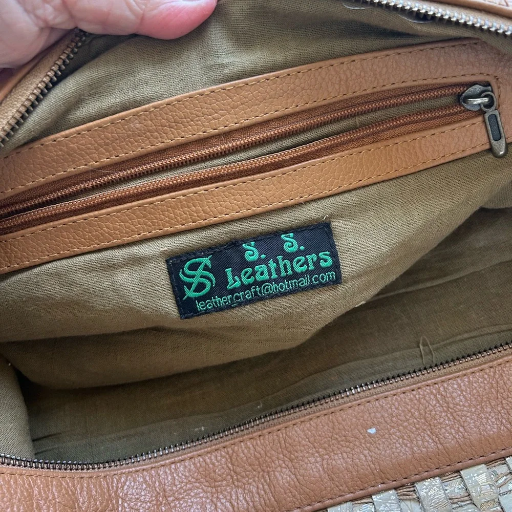 S. S. Leathers woven leather duffle bag. Metallic. Gorgeous twist on classic. - Picture 12 of 16